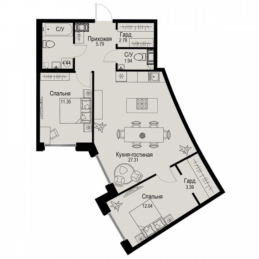 2-к. квартира, 69 м², 4/6 эт.
