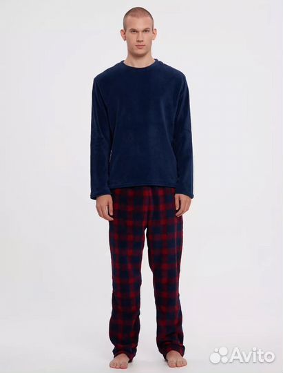 Плюшевая пижама мужская твое клетка синий