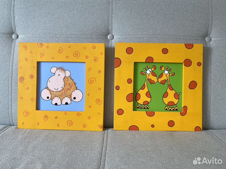 Картины в детскую, жирафы, барашек