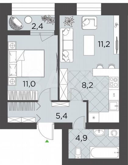 2-к. квартира, 43,1 м², 2/9 эт.