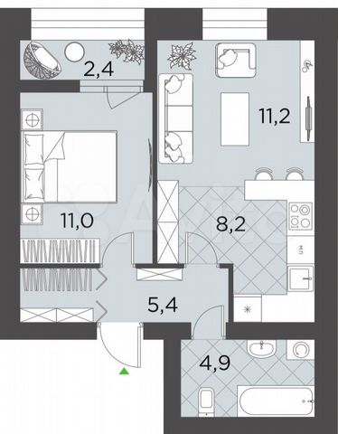 2-к. квартира, 43,1 м², 2/9 эт.