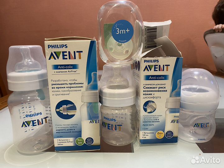 Молокоотсос и бутылочки для кормления avent