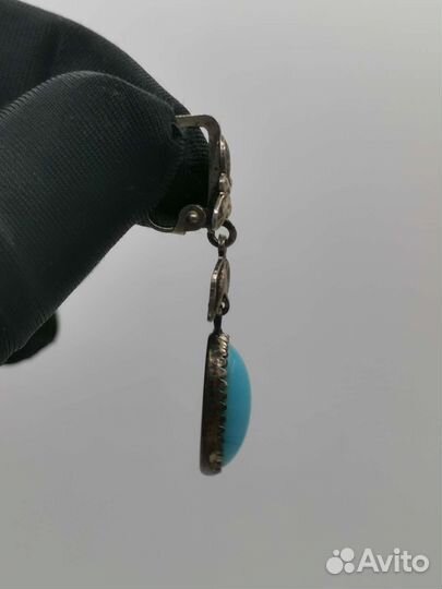 Серьги винтаж с голубым камнем Бижутерия СССР (Ч)