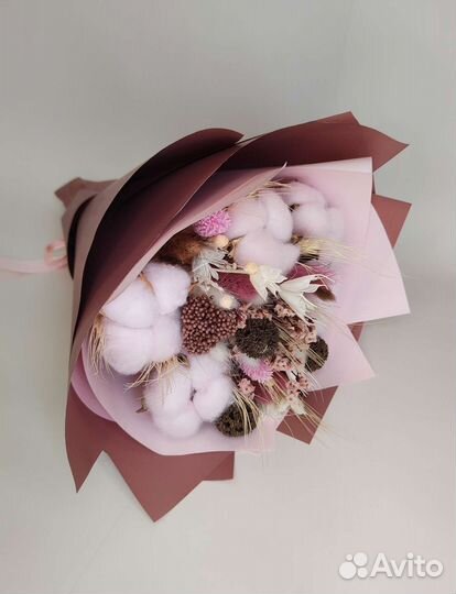 Букет из сухоцветов с хлопком. Подарок. Декор