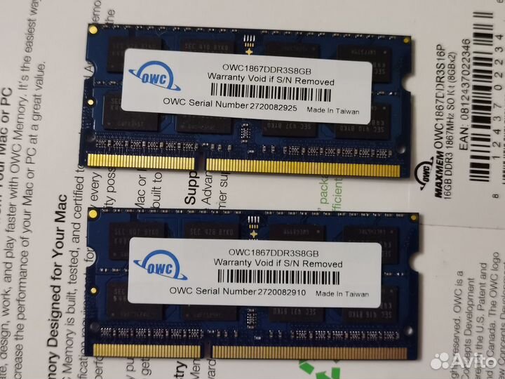 Оперативная память OWC 16 гб (8 гб x 2 шт.) DDR3L