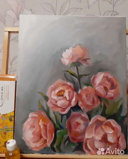 Картина маслом на холсте пионы