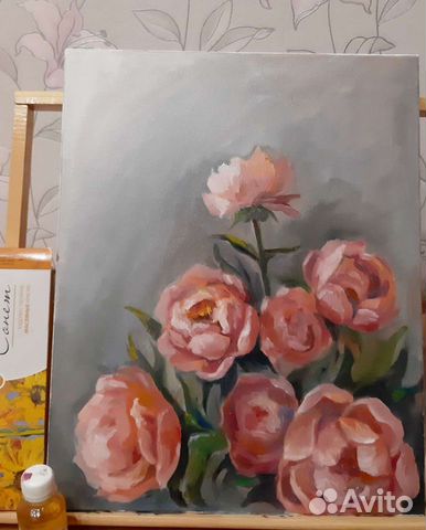 Картина маслом на холсте пионы