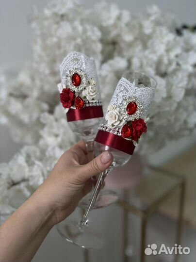 Свадебные бокалы ручной работы новые