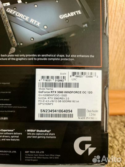 Новая Видеокарта gigabyte RTX 3060 12GB