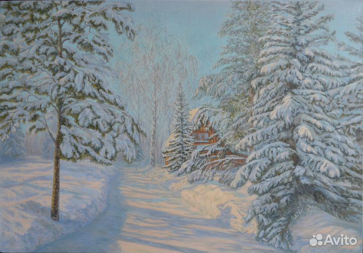 Картина маслом на холсте зимний пейзаж