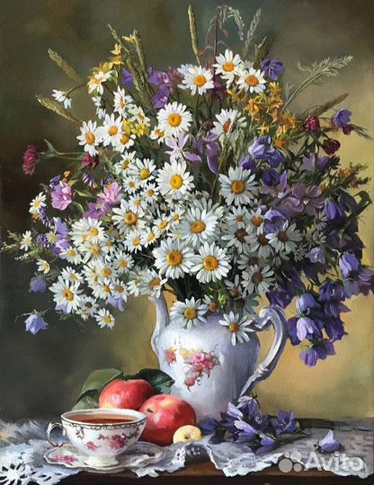 Картина маслом на холсте Букет полевых цветов