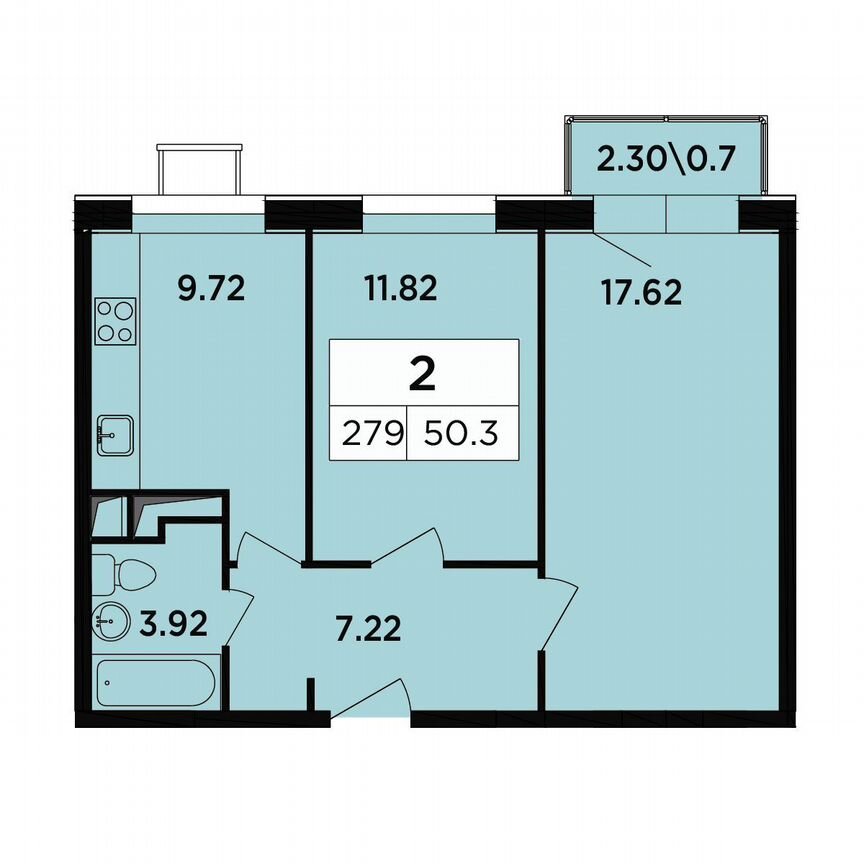 2-к. апартаменты, 50,3 м², 13/18 эт.