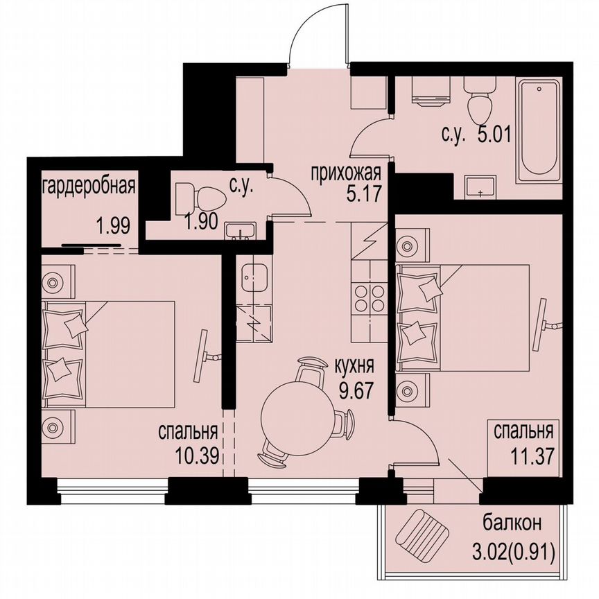 2-к. квартира, 46,4 м², 6/12 эт.