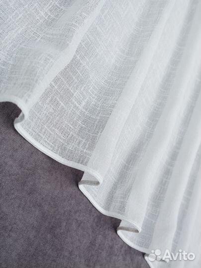 Готовый тюль лен фэнтези белый, кремовый