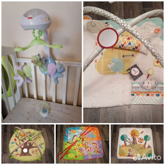 Развивающий коврик, мобиль fisher price
