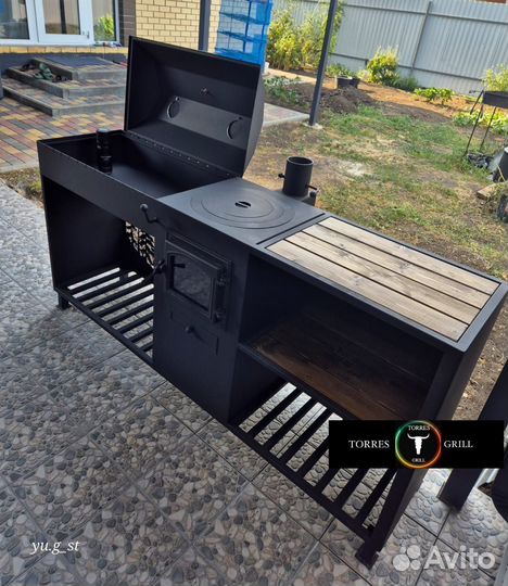 Мангал с крышей и печью под казан