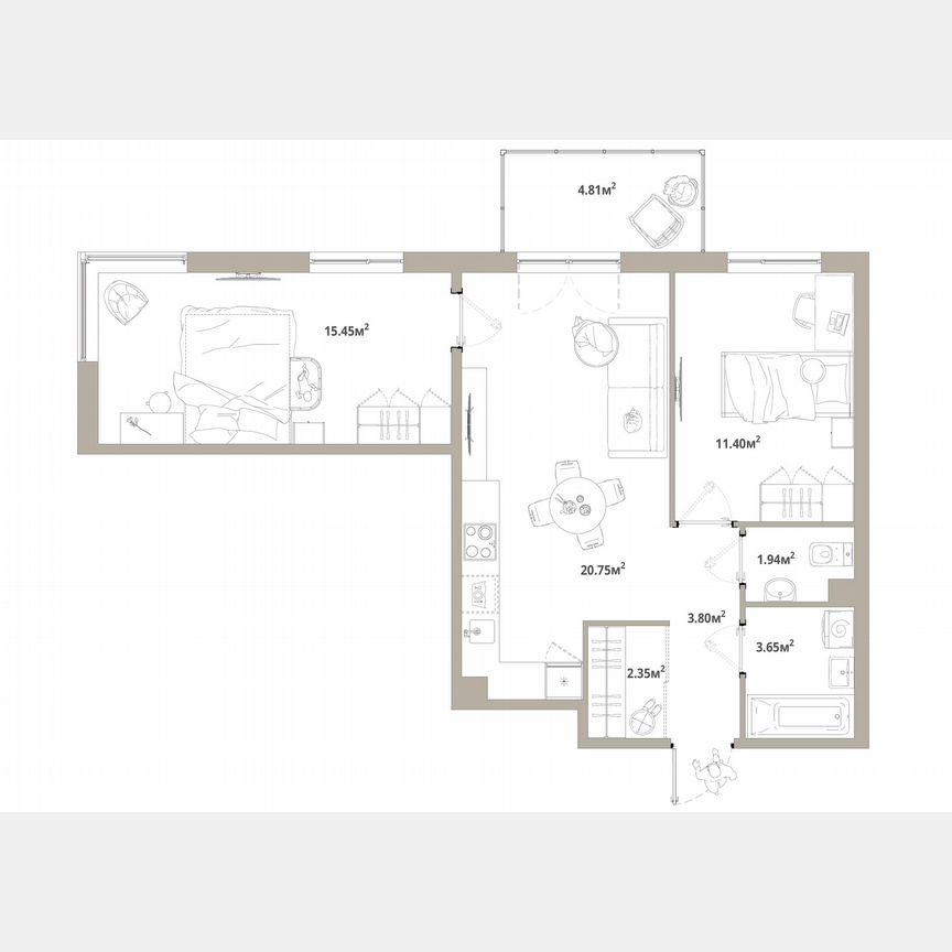 2-к. квартира, 60,8 м², 5/12 эт.