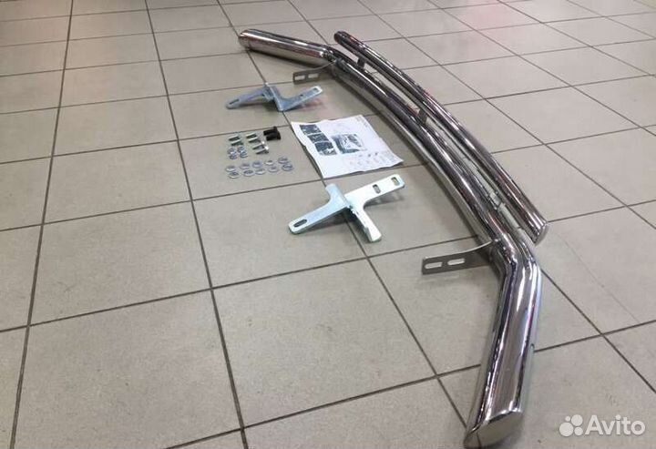 Защита переднего бампера двойная из нерж. стали