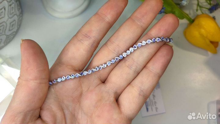 Браслет с натуральными танзанитами 7ct 18 разм 925