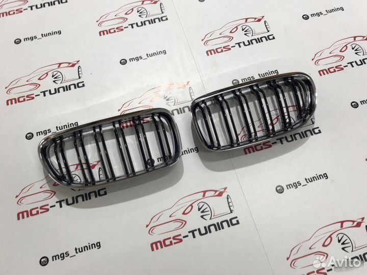 Ноздри BMW 3 серии E90 08-12 Черный глянец + Хром