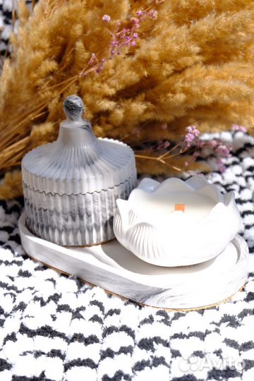 Свеча ароматическая, кокосовый воск, гипс