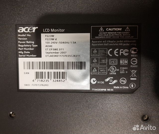 Монитор lCD Acer p223W d