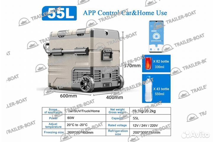 Автохолодильник Alpicool TAW55, 55 л, -20C, компрессор, 12/24/220 В, 53239