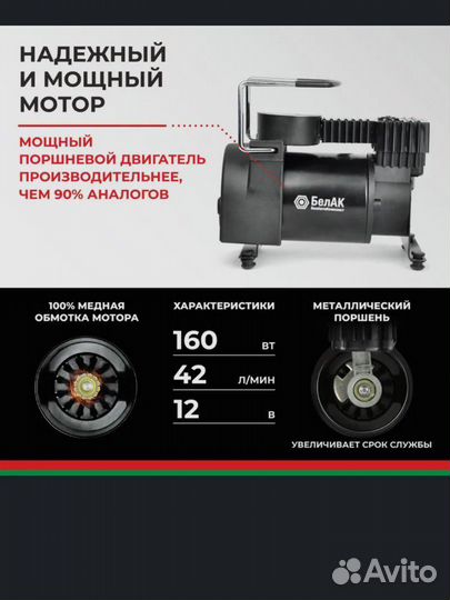Компрессор. В авто для накачки шин 42 л/мин