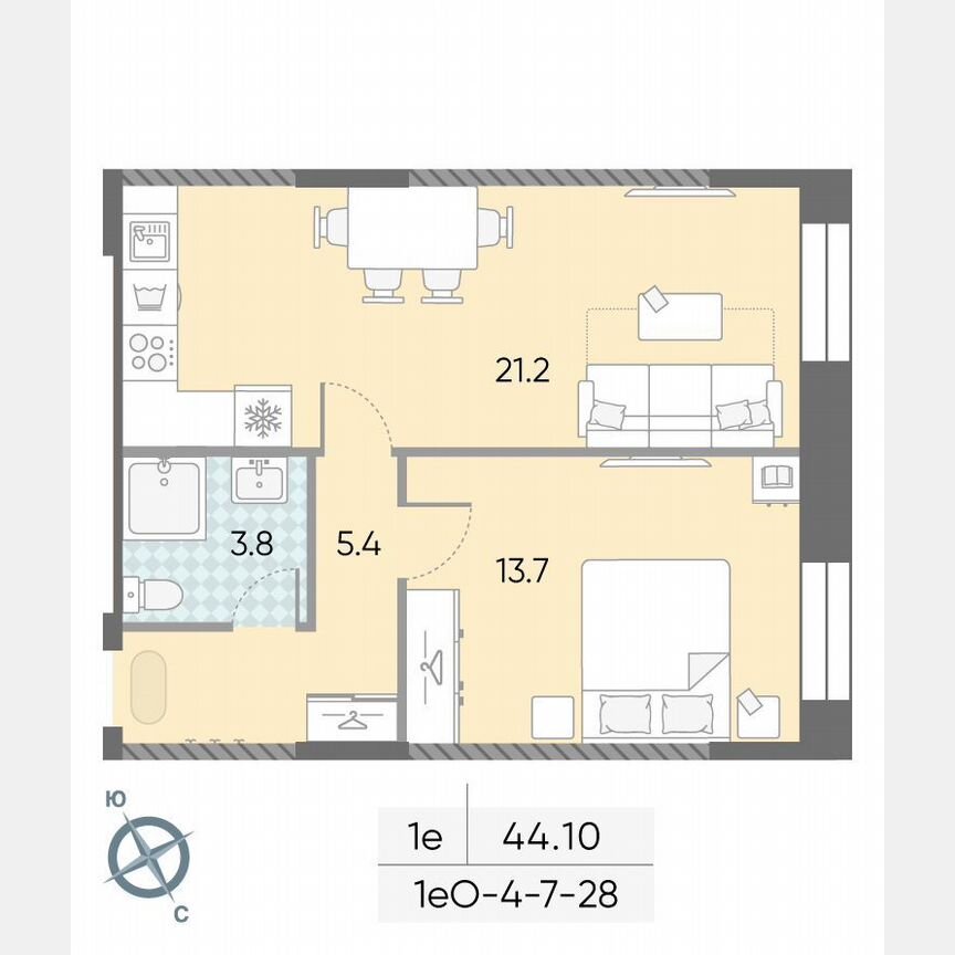 1-к. квартира, 44,1 м², 28/28 эт.