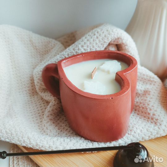 Ароматическая свеча в гипсовой чашке - сердце