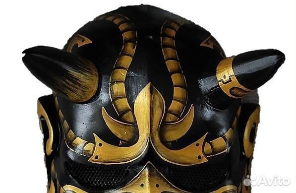 Маска Самурая желтая, черный, золотистый латекс, р