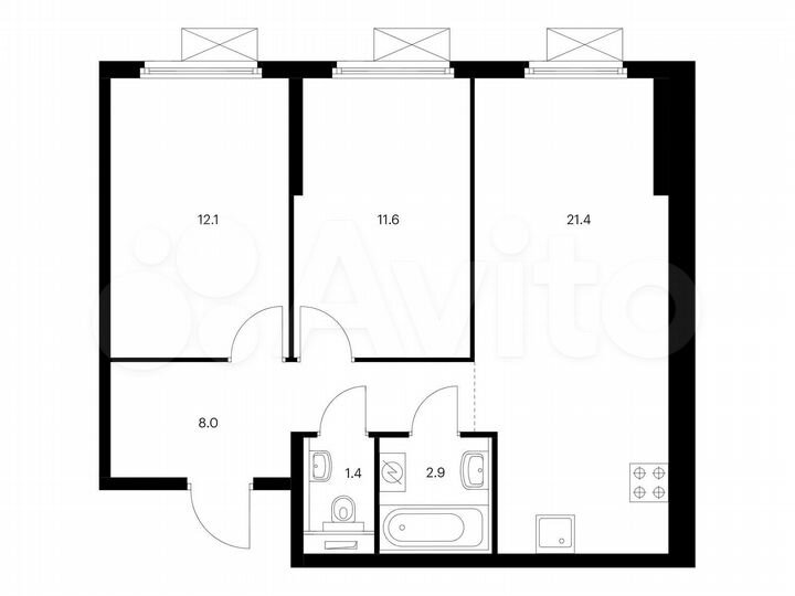 2-к. квартира, 57,4 м², 14/16 эт.