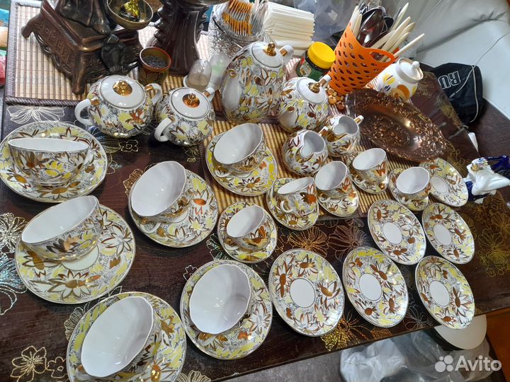 Чайно кофейный сервиз,Золотые ромашки лфз