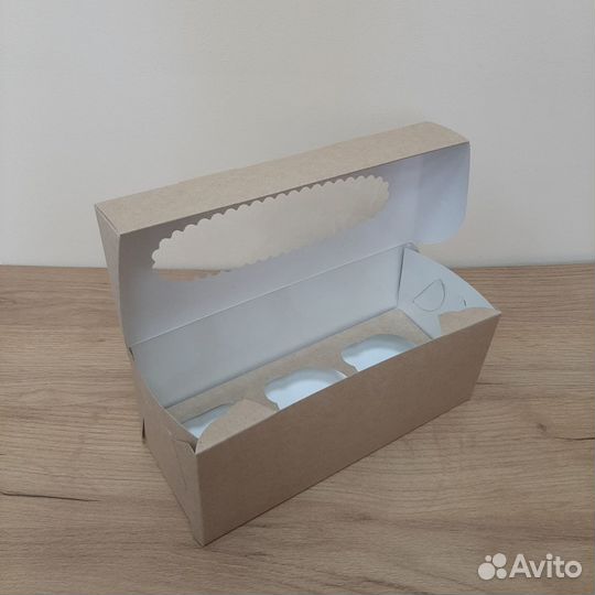 Коробки крафт с окном для Капкейков, маффинов