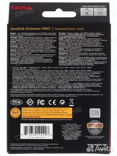 Карта Sandisk CF 16G extremеpro 1067x 160 mb/s 4K