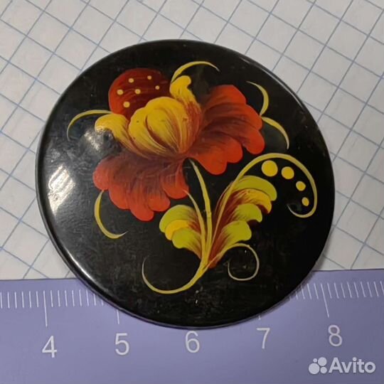 Винтаж Брошь- Брошка времен СССР Под хохлому. Круг