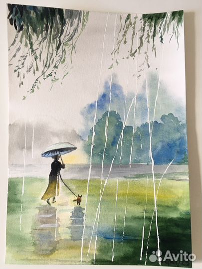 Картина акварелью «Летний дождь»