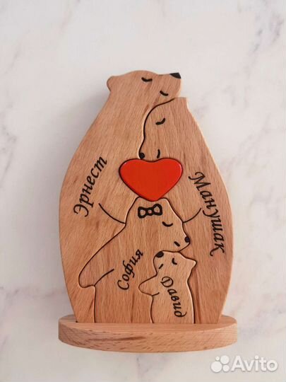 Мишки из дерева, Семейный пазл, подарок, сувенир