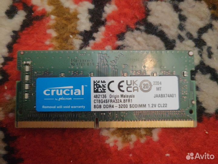Озу для ноутбука ddr4 8gb crucial 3200hz