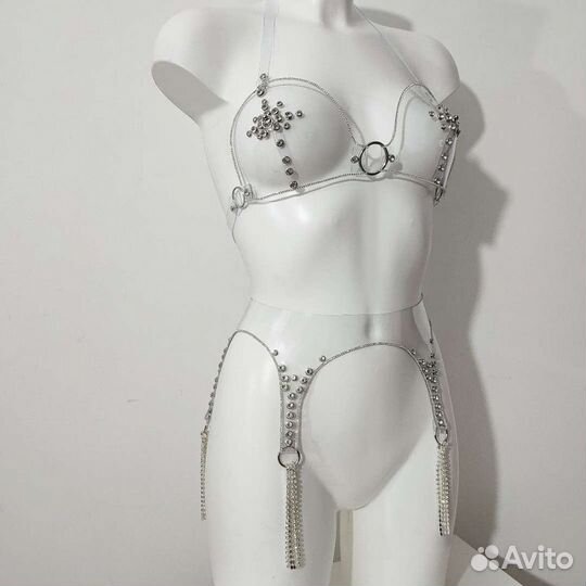 Стразовый лиф из винила прозрачный для танца gogo