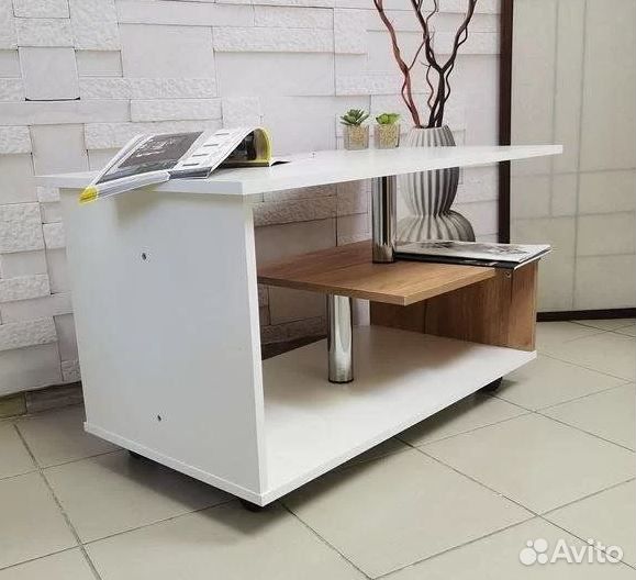 Стол журнальный Белый/Дуб крафт золотой