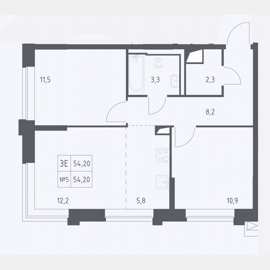 2-к. квартира, 54,2 м², 13/14 эт.