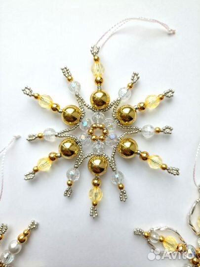 Елочные игрушки снежинки 4 шт. комплект на елку