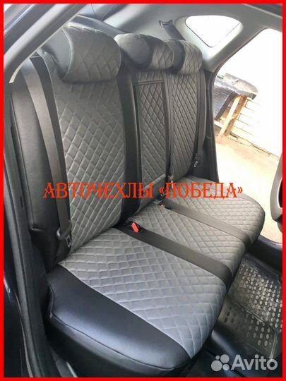 Чехлы Kia Seltos из экокожи чёрно-серые Ромб