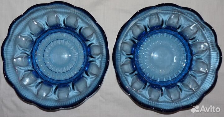 Синее стекло посуда СССР (поднос, ваза, салатник)