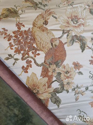 Ткань жаккард Попугаи коралл