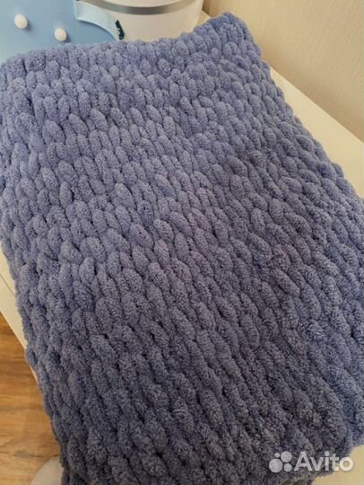 Детский плед плюшевый вязаный ручная работа