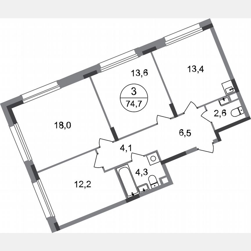 3-к. квартира, 74,7 м², 1/17 эт.