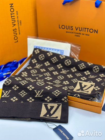 Комплект шапка и шарф мужской louis vuitton