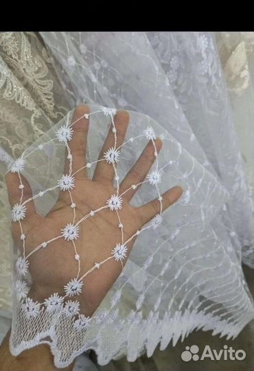 Тюль.Турецкая сетка с вышивкой Цветочек 5м